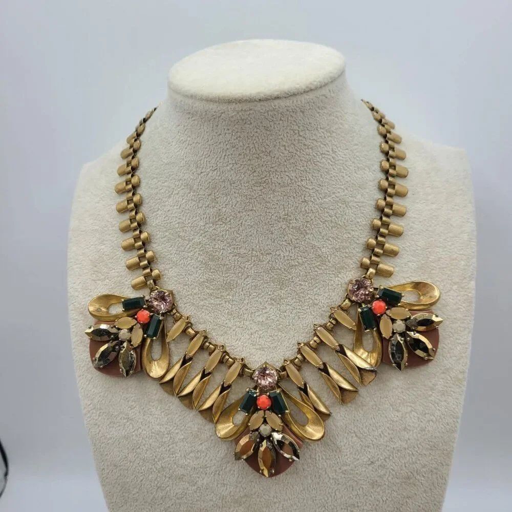 J Crew vintage Gold Tone Crystal Statement Necklace